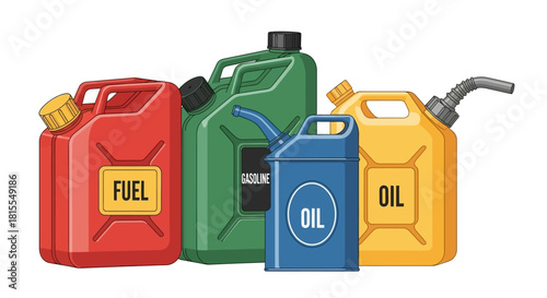 Variety of Fuel and Oil Canisters for Industrial and Home Use in Illustration Style