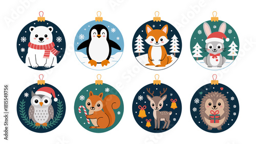Festive Ornament Charms: Adorable animal character ornaments, perfect for adding a touch of winter cheer to holiday decorations. A delightful illustration that brings seasonal joy.