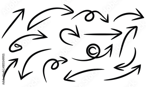 Hand drawn arrows isolated on, direction pointers and cursors