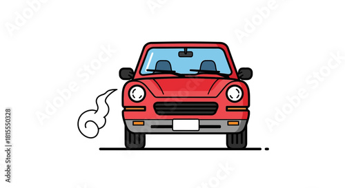 Red Car with Exhaust Fumes Illustration for Automotive Industry Designs