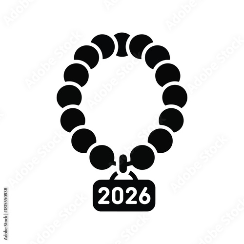 Prayer beads bracelet with 2026 tag spiritual accessory meditation faith new year isolated vector