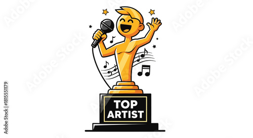 Golden Trophy Award for Top Artist featuring a Singing Cartoon Character with a Microphone