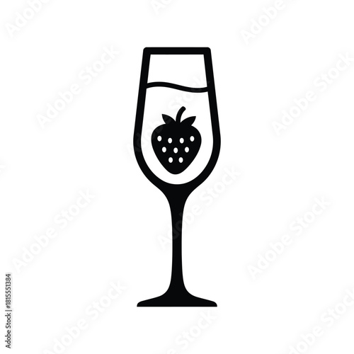 Strawberry champagne flute icon sparkling wine glass fruit beverage celebration drink elegant toast vector