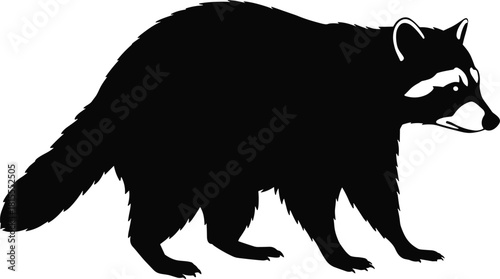 Raccoon silhouette vector, wild forest animal illustration, wildlife art, nocturnal creature graphic design, nature logo, woodland animal print