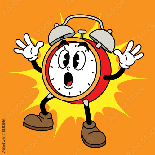 Cute Retro Alarm Clock Cartoon Character – Vintage Time Illustration