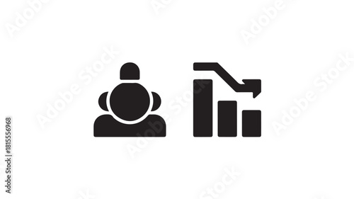 Set of business icons depicting team and loss chart simple flat vector design elements isolated on white background
