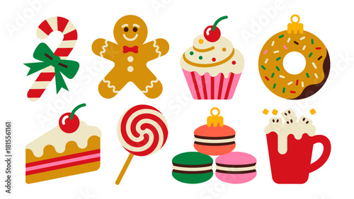 Festive Sweets: Delightful assortment of holiday treats, from candy canes to cupcakes, and everything in between, designed to brighten the season.