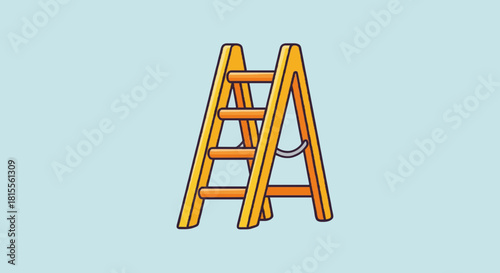 Cartoon ladder icon, flat vector illustration, simple outline