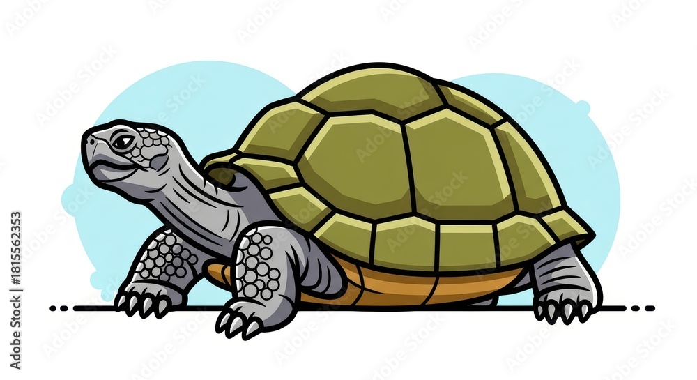 Fototapeta premium Cartoon tortoise illustration with green shell and blue background