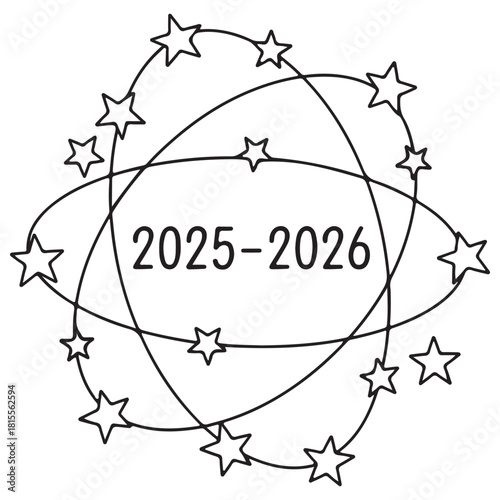 Black Outline Stars and Ellipses Frame for 2025-2026 Date