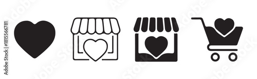 Heart and shopping icons set. Minimalist symbols for online store and favorite products