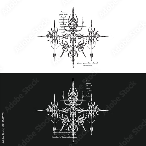 Futurist Tribal Nexus – Gothic Cybersigilism pattern vector
