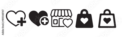 Outline heart with plus sign icon, add to favorites symbol, wishlist or like button graphic