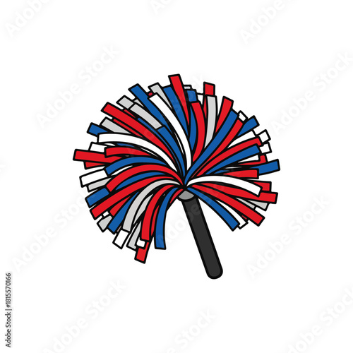 Cheerleading Pom-Pom Icon in Patriotic Red, White, and Blue