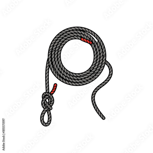 Coiled Rope with Knot, Red Accents, Isolated Design