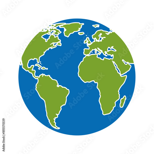 Earth Globe Illustration World Map with Green and Blue Colors