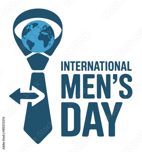 International Mens Day vector illustration featuring a tie with a globe celebrating mens contributions and achievements