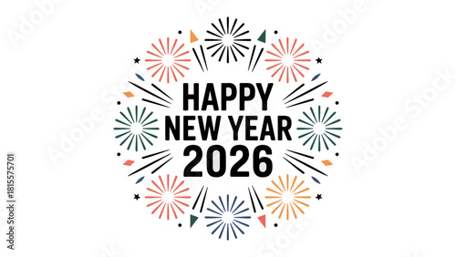 New Year Celebration 2026: A vibrant and colorful design exuding joy, marking the onset of the new year with a burst of festive fireworks. 