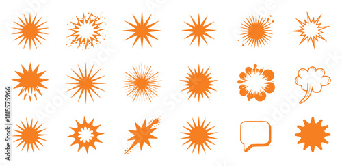 Collection of Orange Starburst and Explosion Graphics on White Background