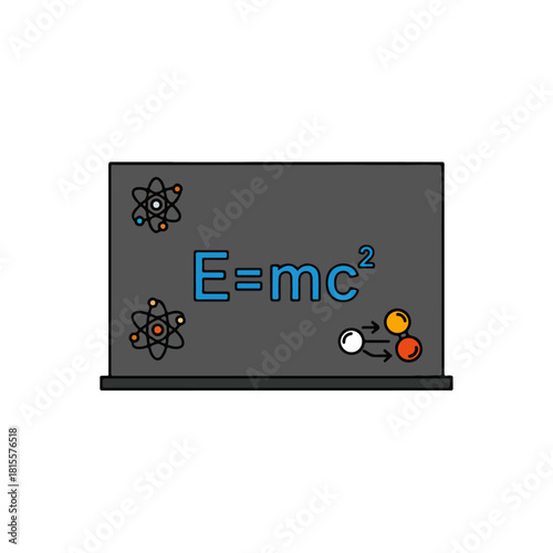 Emc? Equation with Atom and Particle Illustration