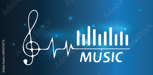 Sound wave audio equalizer heart beat pulse treble clef for media player blue background