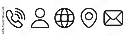 Contact us outline icon set isolated on white background. communication line symbols