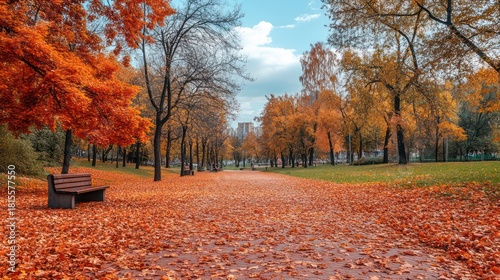 Autumn landscape in the park. Beautiful autumn landscape with colorful tree