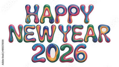 New Year Celebration 2026: An elegant illustration of colorful text Happy New Year 2026, embodies the spirit of hope and excitement of celebration.