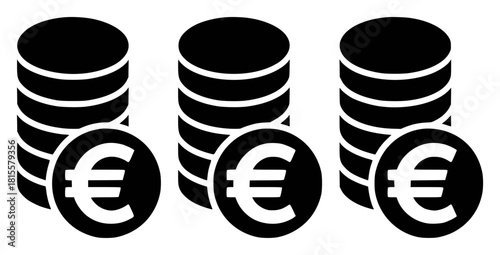 Three stacks of euro coins, symbolizing wealth and financial transactions