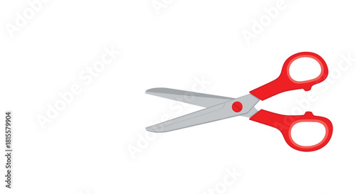 A simple and clean vector illustration of a pair of red-handled scissors, slightly open, isolated on a plain white background.