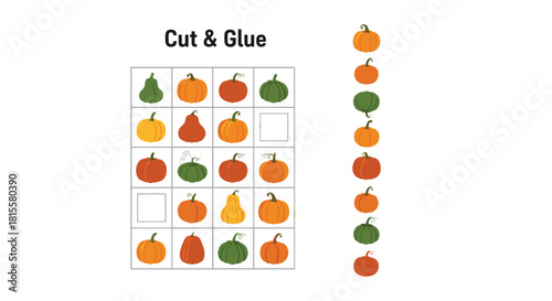 A fun cut and glue game for kids with a sudoku-style grid where children must place the correct pumpkins to complete the puzzle.
