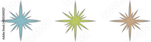 Retro Starburst Collection Teal Olive and Brown with Radiating Rays Vintage Aesthetic Design Graphic Elements Nostalgic Flair