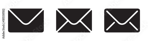 Email icon set, classic mail envelope symbols for communication and messaging services