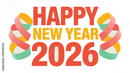 New Year 2026: An elegant design, with joyful typography and decorative elements expressing the excitement of New Year's greetings. 