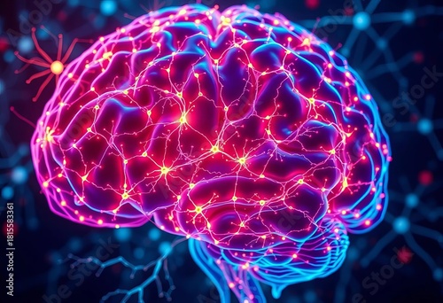 Intricate network of glowing neurons forming abstract brain shape,  cognitive,  science