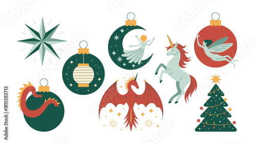 Whimsical Christmas Ornaments: A charming array of festive ornaments. Each one represents something different and is ready for celebration of christmas.