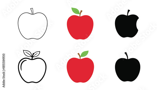 Collection of Apple Fruit Illustrations with Variations in Style and Color