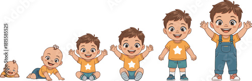 Early childhood development stages, baby to child growth, cartoon vector illustration, educational concept, parenting guide, cad drawing flat vector illustration