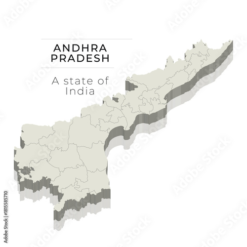 Andhra Pradesh map with elevation effect, highlighting state boundaries and divisions