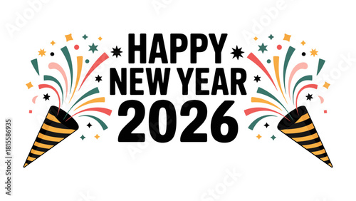 New Year 2026 Celebration: Capturing the anticipation and joy of welcoming the New Year with a festive illustration. 