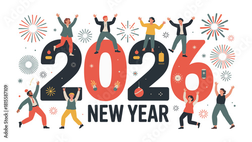 Celebrating the New Year 2026: The joyful new year and the start of the year 2026 in the midst of people's celebrations. The feeling of happiness in the new year.