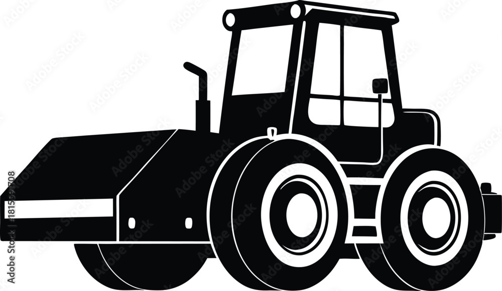 Fototapeta premium Road Roller Silhouette, Construction Tractor Silhouette – Heavy Machinery Vector Icon