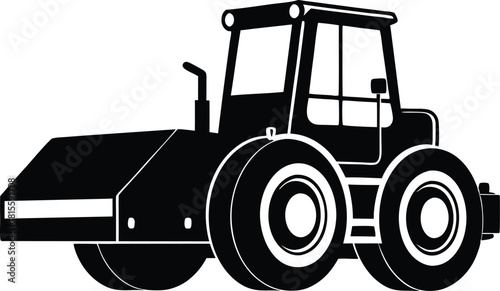 Road Roller Silhouette, Construction Tractor Silhouette – Heavy Machinery Vector Icon