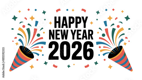 A Festive Welcome to 2026: A vibrant and cheerful display announces the arrival of the New Year, incorporating celebratory elements such as festive colors and decorative details. 