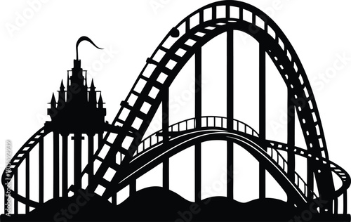 Silhouette of a classic wooden roller coaster peak vector illustration