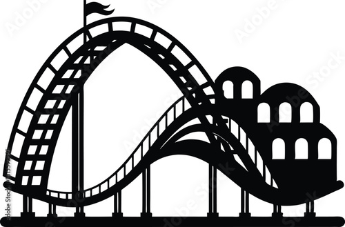 Silhouette of a classic wooden roller coaster peak vector illustration