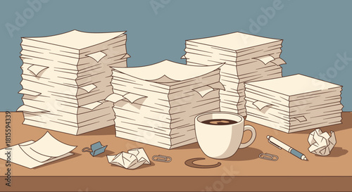 Overwhelming Stacks of Paperwork and Documents on a Desk.