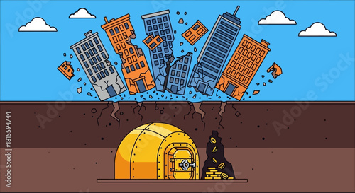 Person with gold in an underground bunker during a disaster.