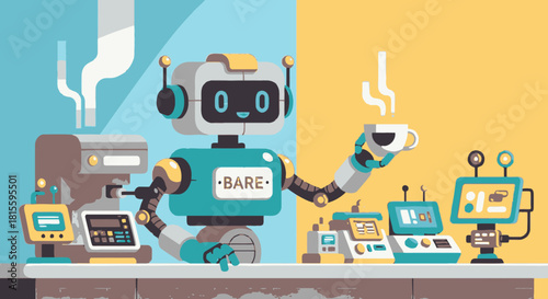 Robot barista serving coffee with advanced machines.