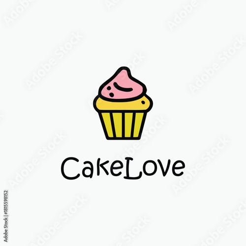 hand-drawn cupcake logo vector with pink frosting and sprinkles